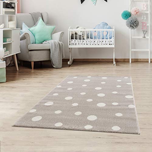 Jimri Kinderteppich DOTS l Pünktchen Gepunktet l Öko-Tex Siegel | Farbe: Beige Blau Rosa |...