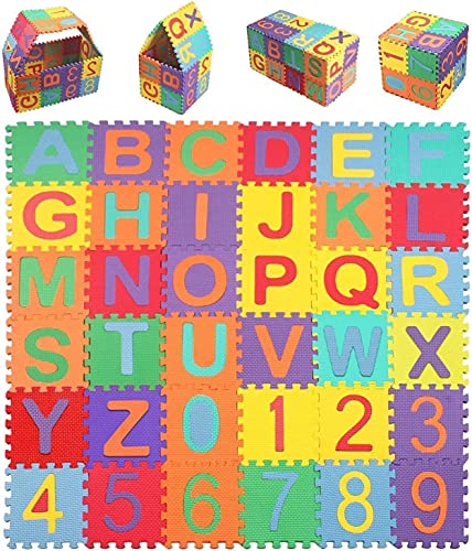 Kinder Puzzlematte, 36 Stck 15 x15cm Kinderspielteppich mit Buchstaben von A bis Z & Zahlen von 0...