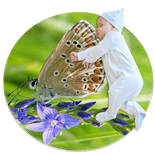 Xingruyun Krabbelmatte Rund Schmetterling Kinderteppich Anti-Rutsch Baby Playmat Weiche Für Kinderzimmer 70x70cm