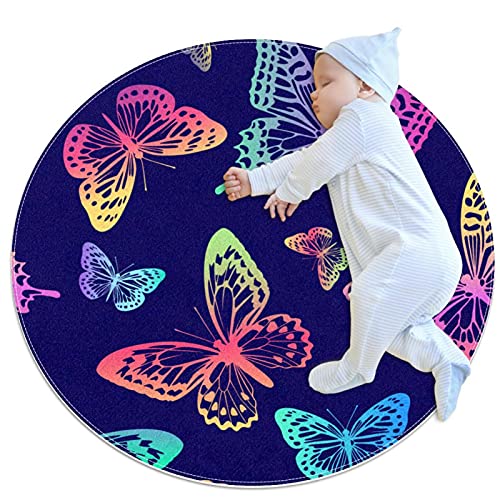 Kinderteppich Farbe Schmetterling Runde Matte Für Kinderzimmer Krabbelmatte Rutschfesten Für Kinderzimmer Jungen Und Mädchen 70x70cm