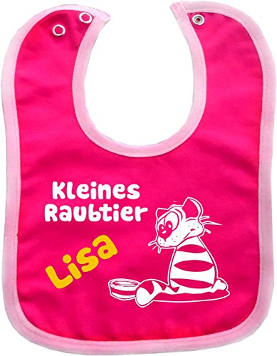 Baby Lätzchen mit farbigen Saum Kleines Raubtier (pink-rosa)