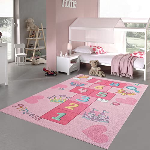 Teppich-Traum Prinzessinnen Hüpfspiel Kinder Spielteppich mit Schmetterlingen & Herzen in pink,...