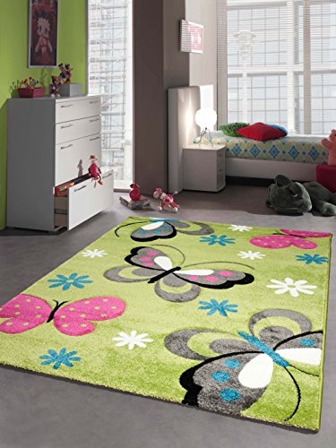 CARPETIA Kinderteppich Spielteppich Kinderzimmer Mädchen Teppich Schmetterling grün Größe 80x150 cm