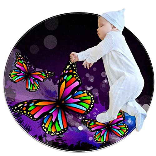 Babyteppich Farbe Schmetterling Kinderteppich Rund Spielmatte rutschfeste Rund Teppich Krabbeldecke...