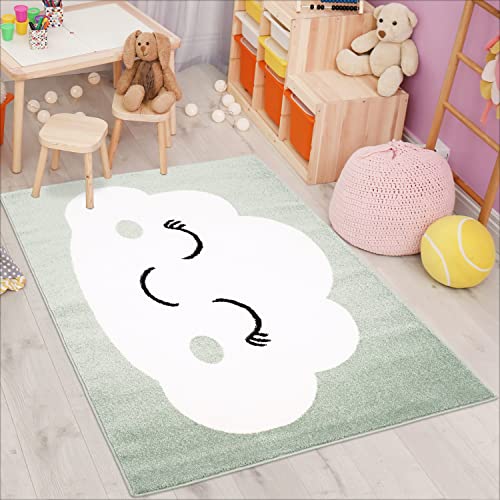 carpet city Kinderteppich Bubble Kids Flachflor mit Wolken-Motiv in Mint-Grün für Kinderzimmer;...