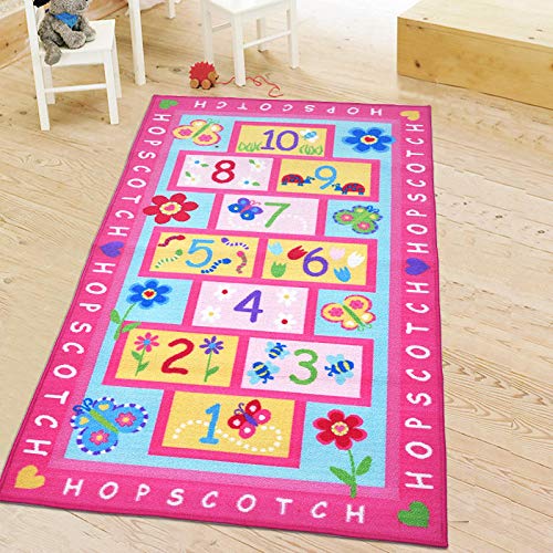 Kinder Teppich Spielteppich Kinderzimmer Alphanumerisches Hopse Blumen Rosa...