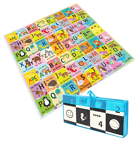 HUMBI Kinder Baby Spielmatte, Krabbelmatte, Deutsches Alphabet, Buchstaben, ABC, Tiere, Zahlen,...
