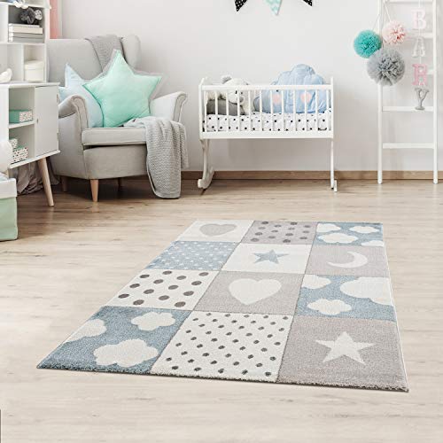 | Kinderteppiche Patchwork Herz Sterne Wolke | Kinderteppich für Mädchen und Jungs | Teppich für...