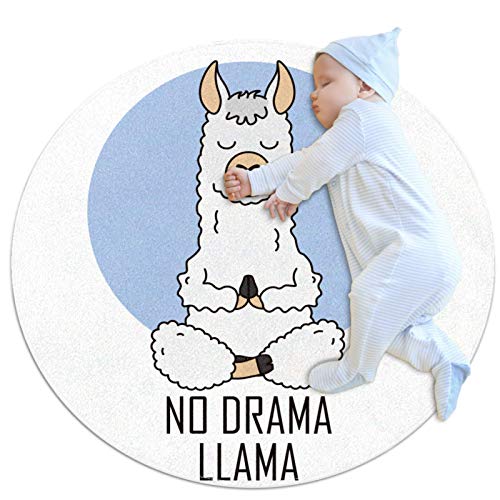 Haminaya Runder Kinderteppich, rutschfest, waschbar, mit niedlichem Alpaka- / Lama-Do-Yoga-Tiermotiv