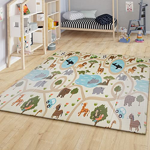 Kinder Matte Faltbar Spielmatte Baby Krabbelmatte Tier Motiv Abwaschbar Weltkarte, Farbe: Grau...