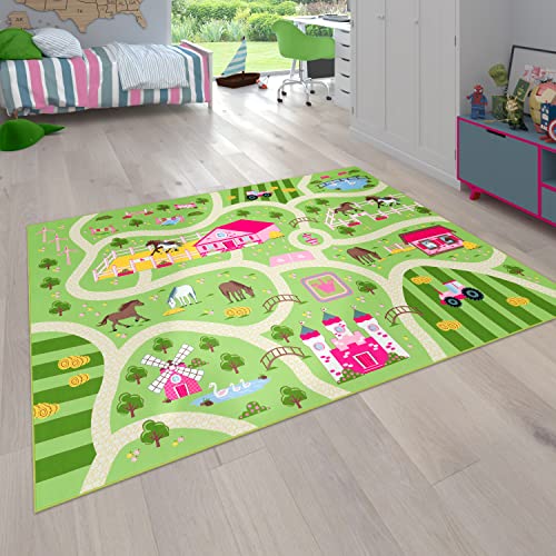 Paco Home Kinder-Teppich Für Kinderzimmer, Spiel-Teppich Mit Landschaft und Pferden rutschfest In...