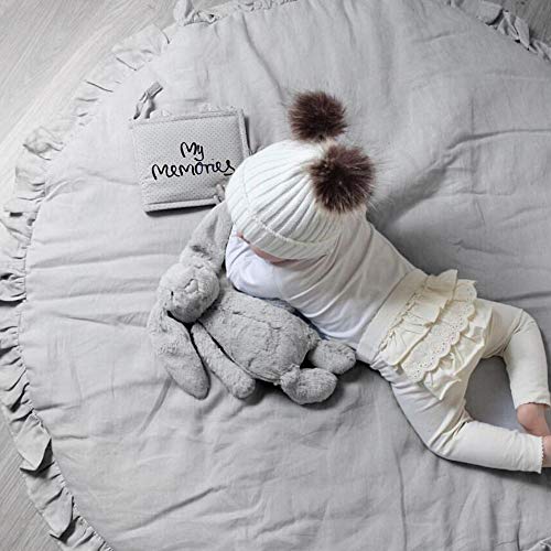 Baby Krabbeldecke, Rund Spielmatte aus Baumwolle, Weicher Teppich Spieldecke für Baby, 2cm Dick, 100 x 100 cm (Grau)
