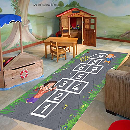 Candy101 Kinderteppich Mädchen Jungen Lernspaß Teppich Kinderzimmer Spielmatte Hüpfkästchen Spielteppich Waschbar rutschfest Kinderspielzimmer Spiel-Teppich im 4 Größen (C, 60×90 cm)