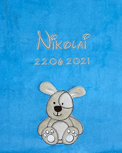 KIDDI-MEDIA Babydecke mit Name und Geburtsdatum Bestickt / kuschelig weich / 1A Qualität (Türkis -...