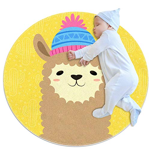 Kinderteppich Spielteppich Alpaka Gelb Baby Teppich rutschfeste Krabbelmatte Faltbar Für...