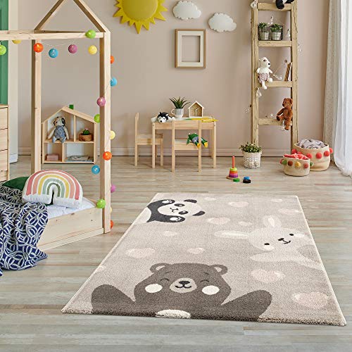 Teppich Kinderzimmer - Teppiche für Kinderzimmer, Kinderteppich, Kinderteppich Mädchen, Bär, Hase, Panda, Herz - Beige – Größe – 80x150 cm