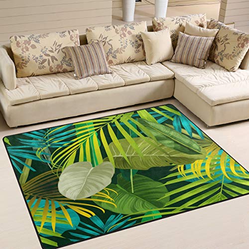 Use7 Sommerteppich mit tropischen Palmen, Monstera-Blättern, für Wohnzimmer, Schlafzimmer, 160 cm x 122 cm
