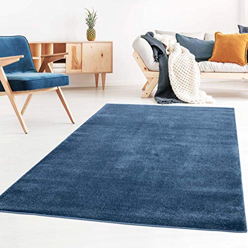 Taracarpet Kurzflor-Designer Uni Teppich extra weich fürs Wohnzimmer, Schlafzimmer, Esszimmer oder Kinderzimmer Gala dunkel-blau 080x150 cm