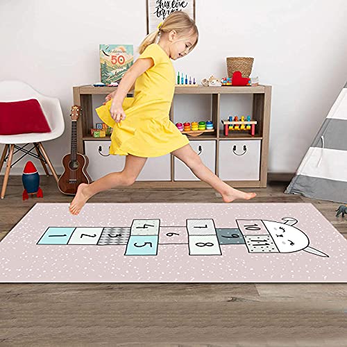 Candy101 Kinderteppich Mädchen Jungen Spielteppich Hüpfkästchen Design Spielmatte rutschfest Teppich Läufer Flächenteppich Waschbar Fußmatte Pastell Spiel Teppich im 4 Größen (D, 80×120 cm)