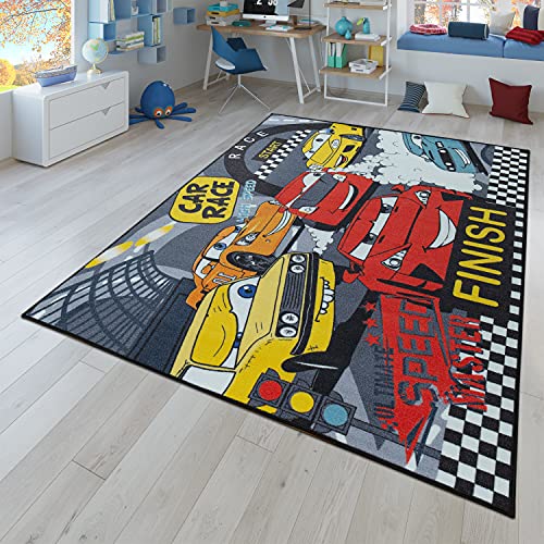 TT Home Kinder-Teppich, Wendbarer Teppich Mit Straßen-Design und Auto-Motiven, In Grau, Größe:140x200 cm