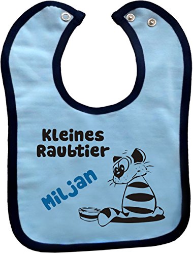 Baby Lätzchen mit farbigen Saum Kleines Raubtier (hellblau-navy)