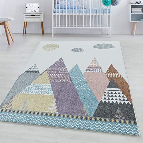 SIMPEX Kurzflor Teppich Kinderteppich Kinderzimmer Bunte Berge Wolken Mehrfarbig, Farbe:Multi,...