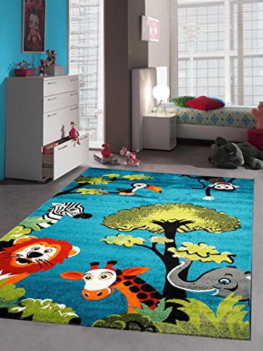 CARPETIA Kinderteppich Spielteppich Kinderzimmer Teppich Zootiere Elefant Giraffe Löwe Zebra AFFE...