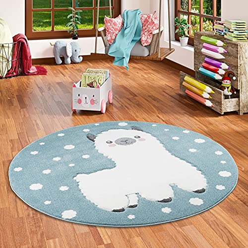 Pergamon Kinder Teppich Maui Kids Alpaka Pastell Blau Rund in 3 Größen