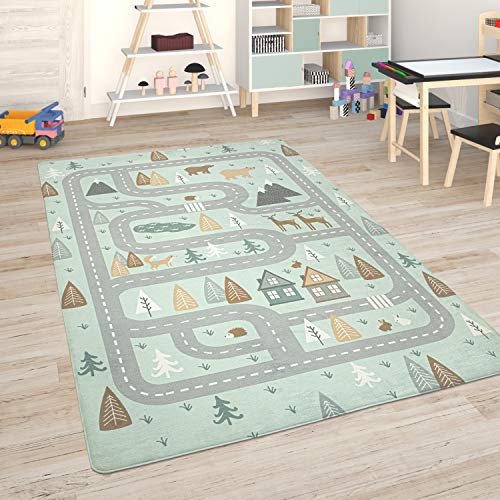 Paco Home Kinderteppich Teppich Kinderzimmer Spielmatte Straßenteppich Spielteppich, Grösse:120x160 cm, Farbe:Türkis