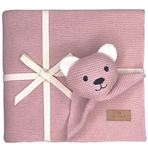 DIKOS® Original Babydecke SCHMUSE-BÄR Altrosa | 100% Bio-Baumwolle Neugeborenen Decke |...