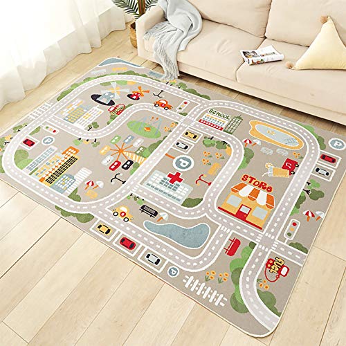 SYTH Kinderteppich Spielteppich City Straßenteppich Für Kinderzimmer Straßen-Design Mit Tieren...