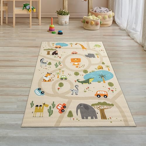 Teppich-Traum Kinderteppich Kinderzimmer Teppich Spielteppich Spielmatte Safari Straßenteppich...