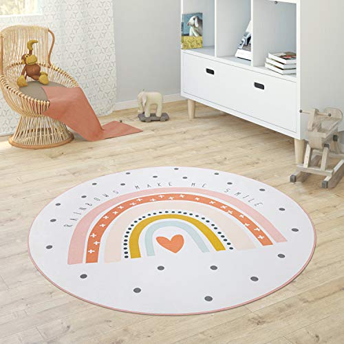 Paco Home Kinderteppich Teppich Rund Kinderzimmer Spielmatte Babymatte rutschfest Stern Mond Elefant...