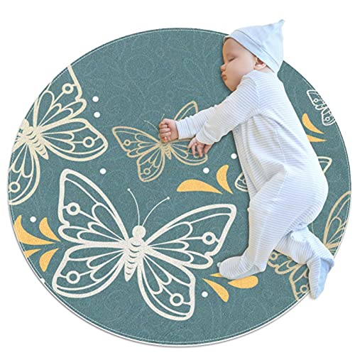 Runder Teppich Kinderzimmer Schmetterling Kinderteppich rutschfeste Babymatte Dekorativ Teppich Für Kinder Jungen Mädchen 70x70cm
