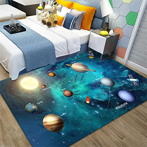 Teppich kuschelig blau Teppich Wohnzimmer blau Sonnensystem Planet Muster weicher Teppich langlebig...