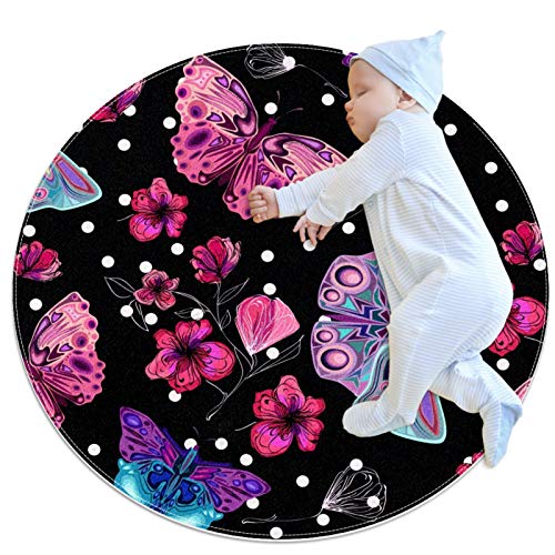 Kinderteppich Schmetterling und Blume Spieldecke Wasserdicht Krabbeldecke rutschfeste Für Kinder Kleinkinder Mädchen Und Jungs 70x70cm