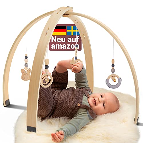 AMAZINGs Spielbogen Baby aus Holz - Nachhaltiger Spielebogen mit Tasche und Baby Spielzeug 0-6...