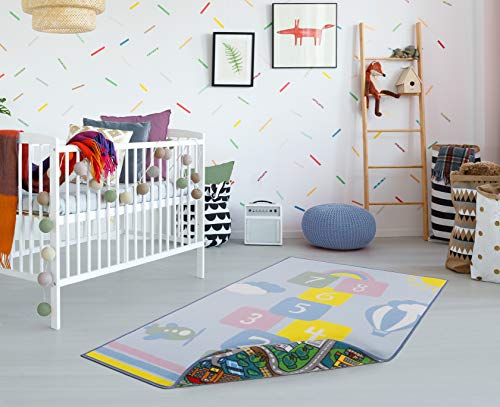 andiamo Spielmatte Kinderteppich Wendeteppich mit Straßen und Hüpfkästchen Motiv, 133 x 190 cm