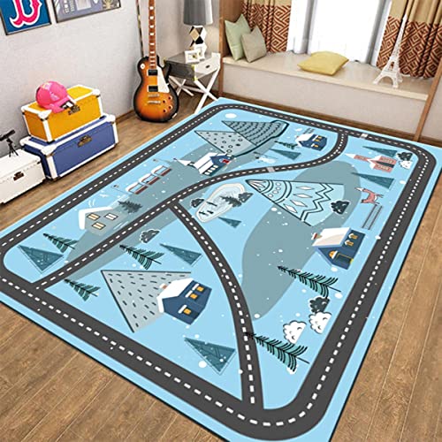 Kinderteppich StraßEnteppich füR Kinderzimmer, Spiel-Teppich Mit StraßEn-Motiv, Blue/Green/Beige(80cm*120cm )
