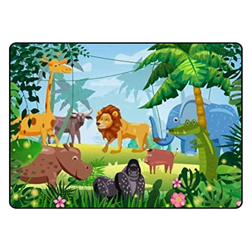 Redecor Kinderteppich Nusery Spielteppich Große Tiere im Dschungel, weich, für Wohnzimmer, Schlafzimmer, moderne Teppiche 160 x 122 cm