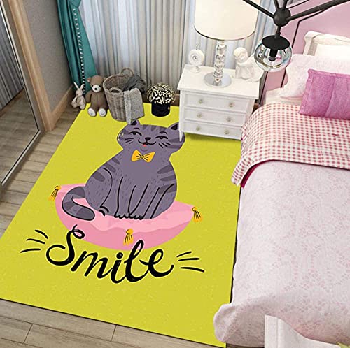 Große Spielmatte Kinder Teppich und Krabbelmatten 3D süße Katze Cartoon gelb 80x120CM (2'6''x4'0'')