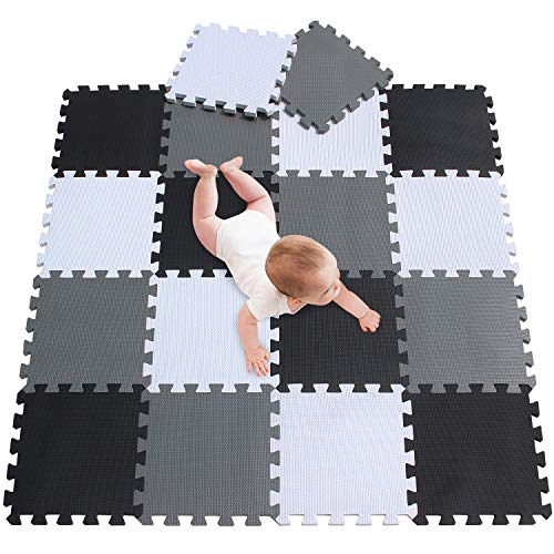 meiqicool Puzzlematte Spielmatte Spielteppich Schaumstoff Puzzle Kinderteppich Boden Puzzle kriechen Play Spiel Matte für Baby Kinder,Kleinkind sicher zu verwenden Schwarz-weiß-grau 18 PCS 010412