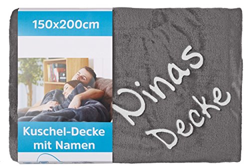 Wolimbo Kuscheldecke - 200 x 150cm - anthrazit - personalisierbar - Wohndecke mit Wunsch Name/Motiv - weiche Decke - bestickte Couchdecke - Schlafdecke