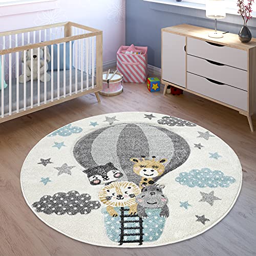 TT Home Kinderteppich 3D Optik Konturenschnitt Dschungeltiere Luftballon Motiv In Creme,...