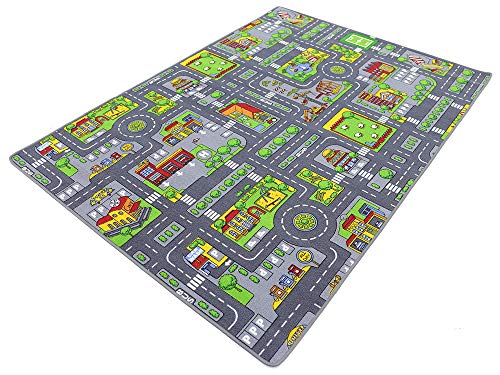 HEVO Stadt Mix Strassen Spielteppich | Kinderteppich 145x200 cm mit Antirutsch Rücken