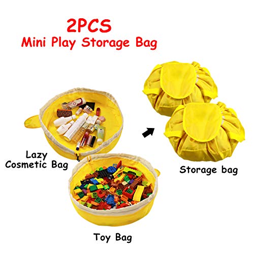 Sack Spielzeug Aufbewahrung Teppich Tasche für Lego － 2ST Gelber Mini Kinder Spieldecke Aufraeumsack für Duplo Tragbare Lazy Speicherung Tasche als Geschenk