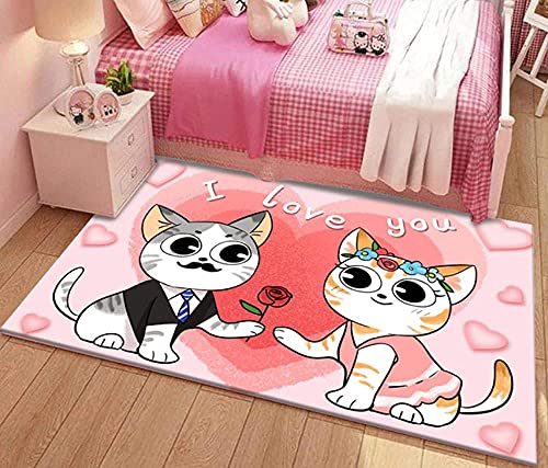 Große Spielmatte Kinder Teppich und Krabbelmatten Rosa süße Katze 160x280CM (5'3''x9'2'')
