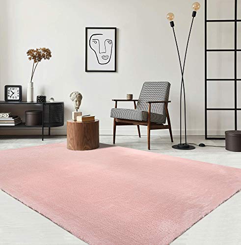 the carpet Relax Moderner Flauschiger Kurzflor Teppich, Anti-Rutsch Unterseite, Waschbar bis 30 Grad, Super Soft, Felloptik, Rosa, 80 x 150 cm