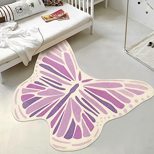 Lukinbox Schmetterling-Kinderteppich für Mädchen-Schlafzimmer, lila, waschbar, weicher...