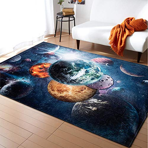 WKLFD Wohnzimmer-Teppich Kinder-Teppich Sternenhimmel und Planet Bedruckte Teppiche für...